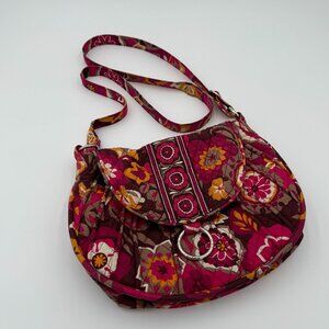 Vera Bradley Large Pink Floral Quilted Saddle-Style Bag